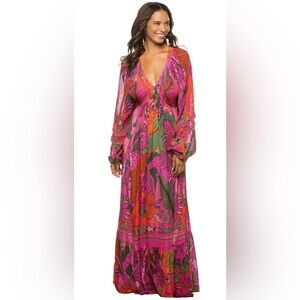 Farm Rio Cool Leopards Pink Maxi Dress, Size Small